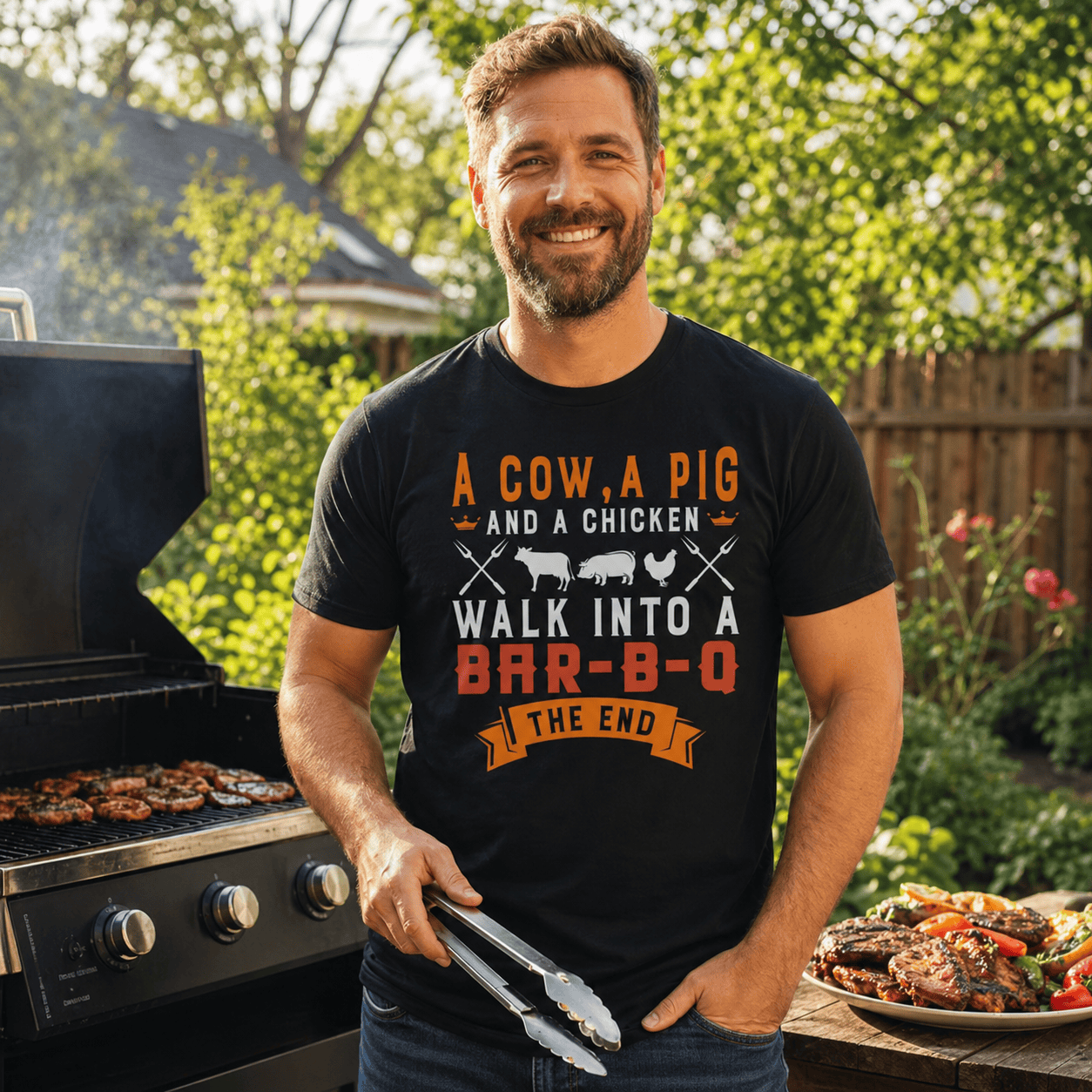 Cow and Pig Grill T-Shirt -T-ShirtBull