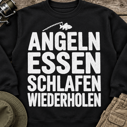 Angeln Essen Schlafen Sweatshirt Styled Flatlay
