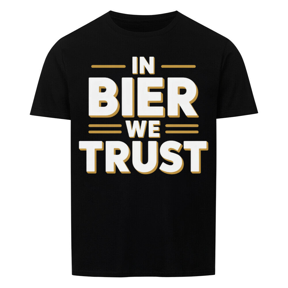 Schwarzes T-Shirt mit Spruch ‚In Bier we Trust‘ – lustiges Biershirt für Männer und Frauen“
