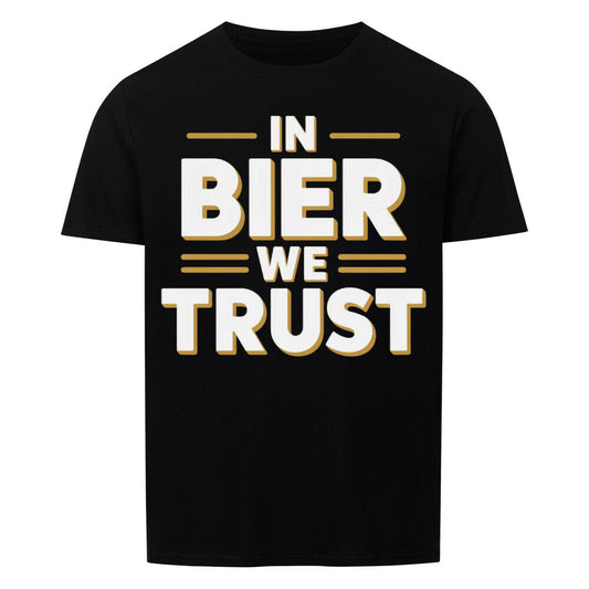 Schwarzes T-Shirt mit Spruch ‚In Bier we Trust‘ – lustiges Biershirt für Männer und Frauen“