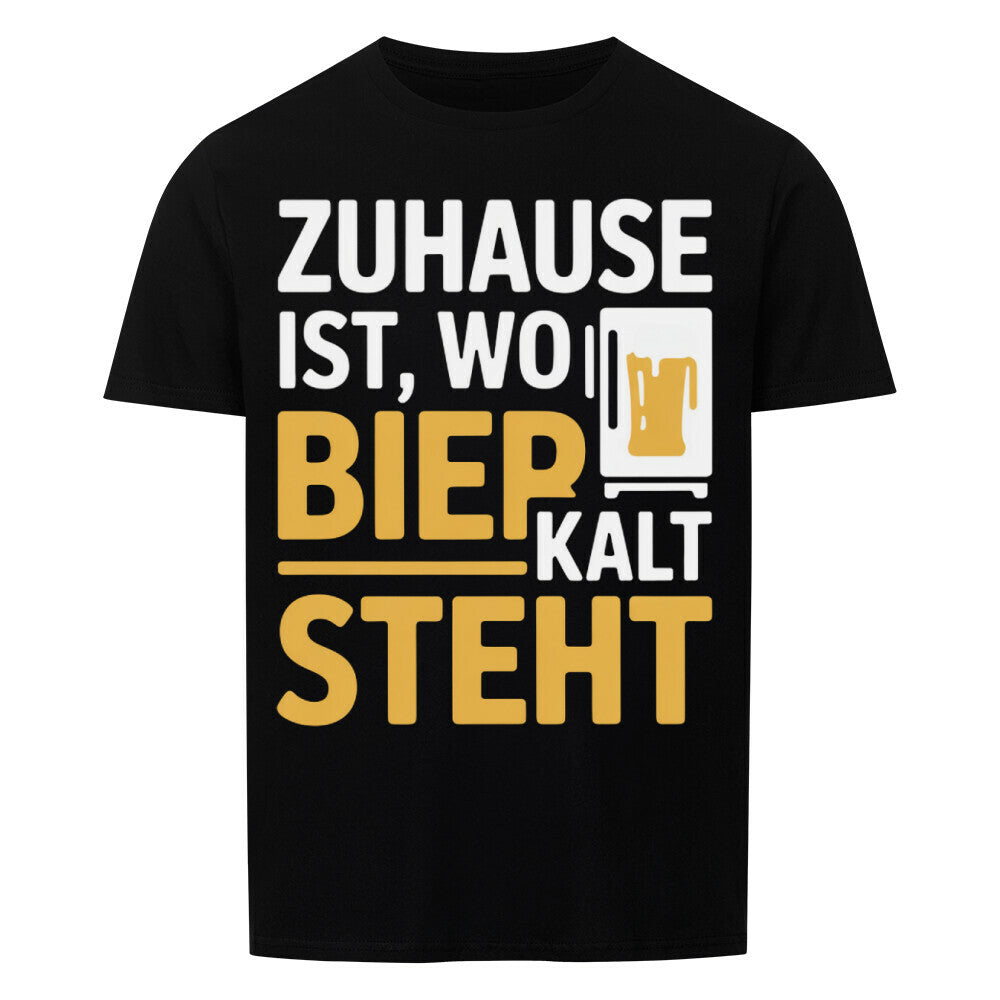 Schwarzes Bier T-Shirt Herren - Lustiger Spruch 'Zu Hause ist wo Bier kalt steht' - Oktoberfest Geschenk für Bierliebhaber