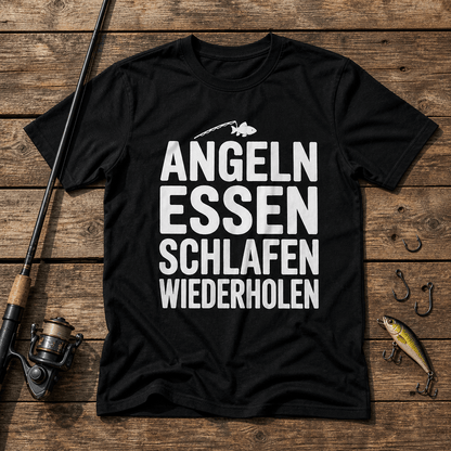 Angeln Essen Schlafen Angeln T-Shirt -T-ShirtBull