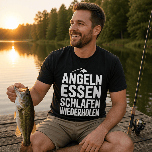 Angeln Essen Schlafen Angeln T-Shirt -T-ShirtBull
