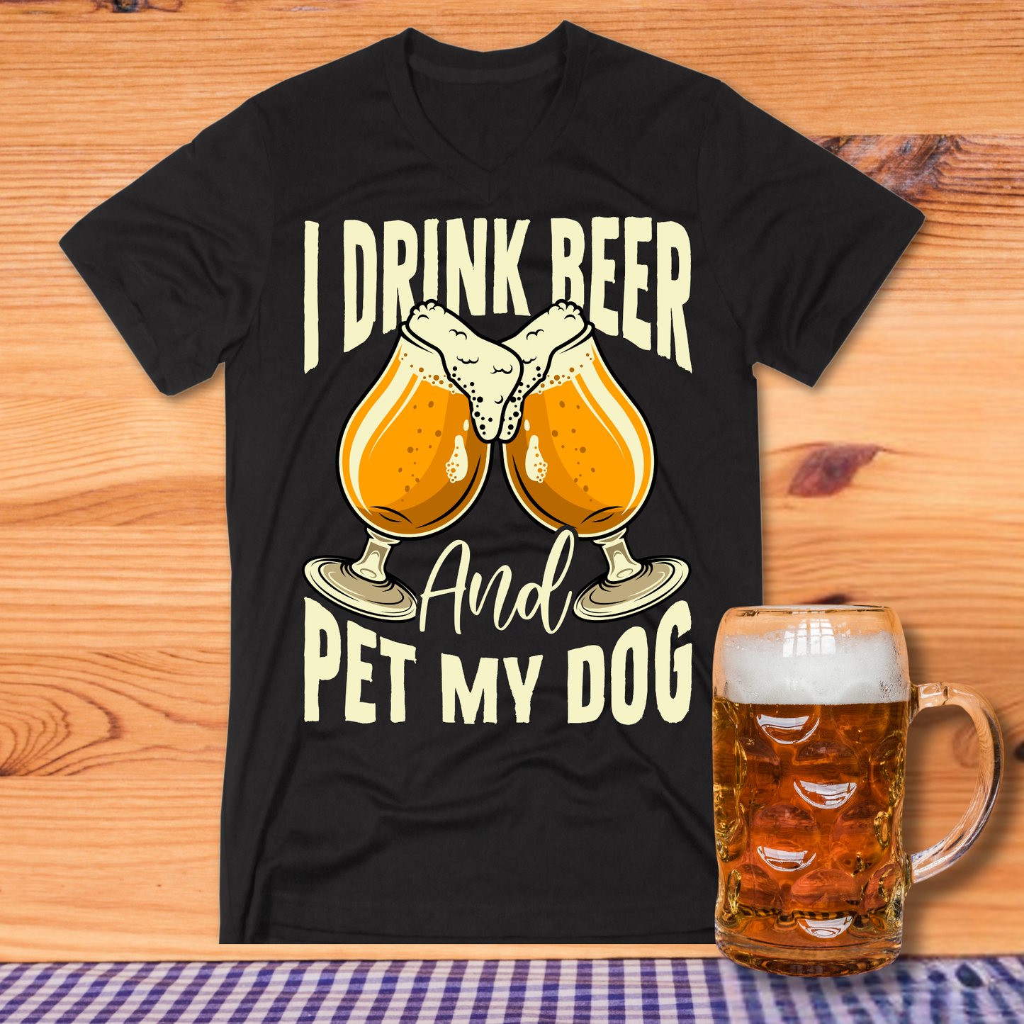 Klassisches Shirt in schwarz mit Bier and Dog-Design für Bier und Partyfans.