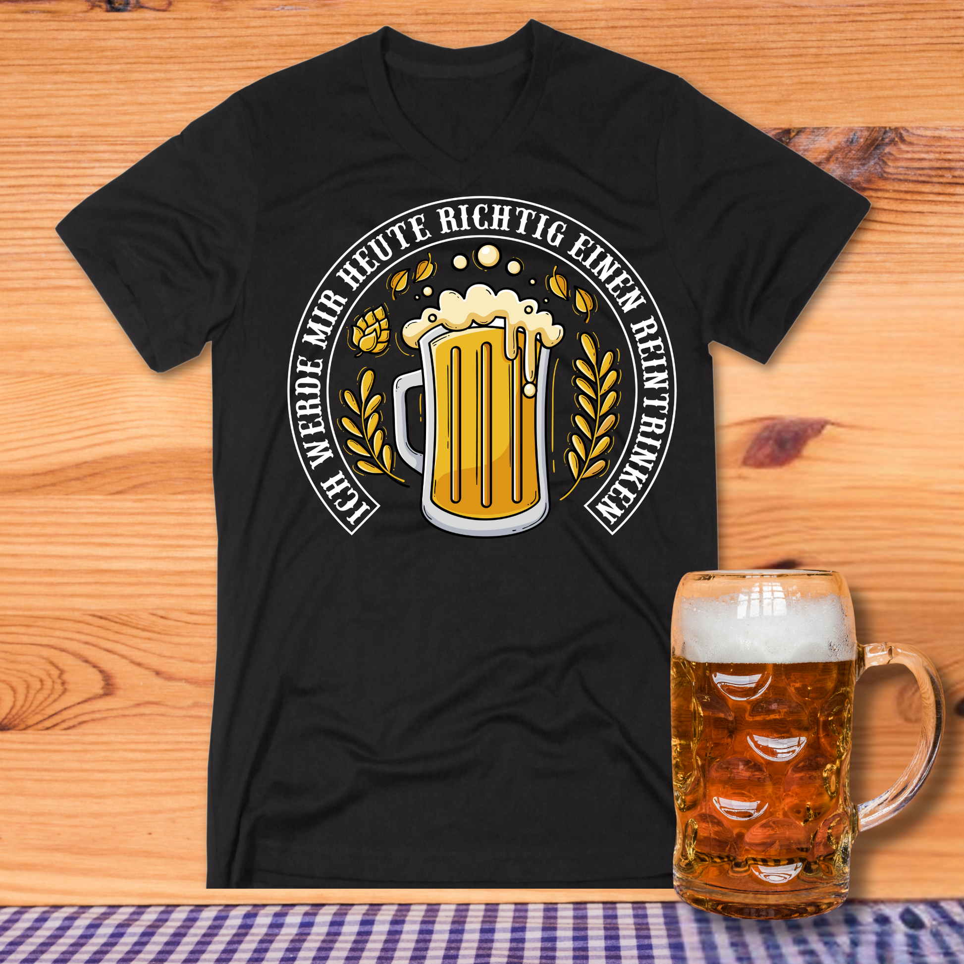 Klassisches Shirt in schwarz im Reintrinken-Design für Bier und Partyfreunde.