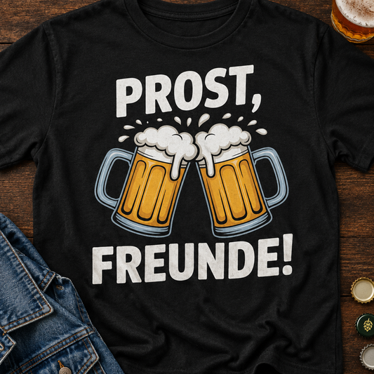 Prost Freunde Bier T-Shirt - Flatlay - T-ShirtBull