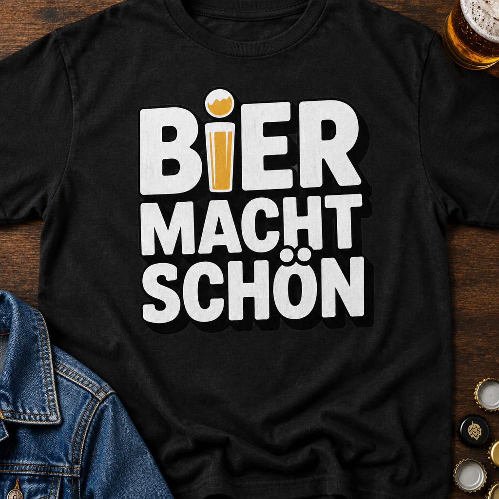 Bier macht schön Bier T-Shirt - Flatlay - T-ShirtBull
