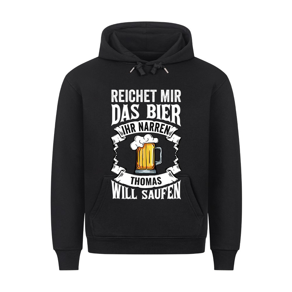Personalisierter Bier-Hoodie mit dem Namen Thomas im Banner