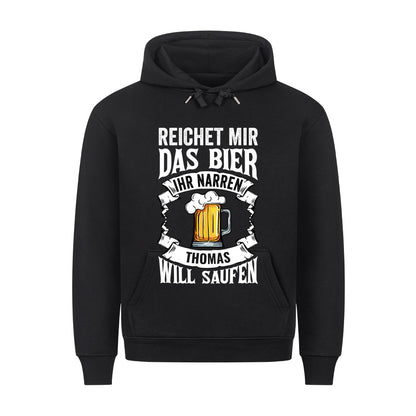 Personalisierter Bier-Hoodie mit dem Namen Thomas im Banner