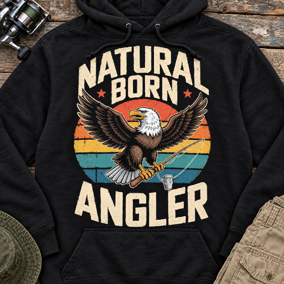 Natural Born Angler Hoodie Styled Flatlay