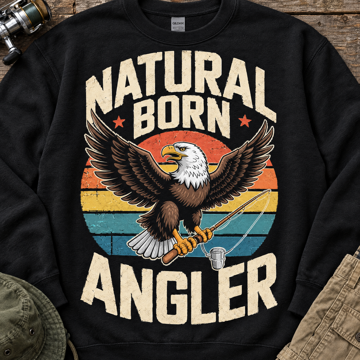 Natural Born Angler Sweatshirt Styled Flatlay