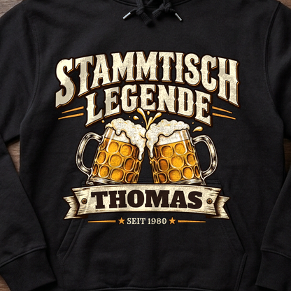 Stammtisch Legende Hoodie personalisiert - Flatlay - T-ShirtBull